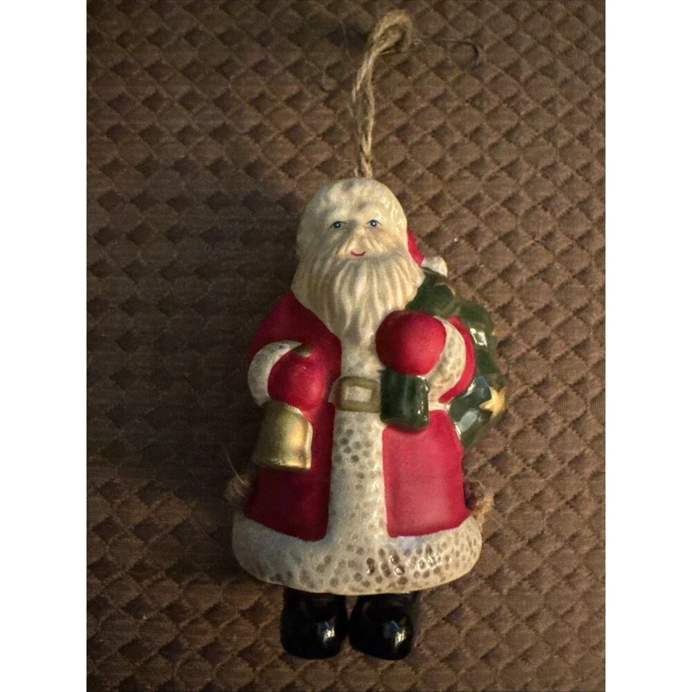 Santa Claus Ceramic Christmas Bell Ornament Moving Dangling Legs Clapper Vintage